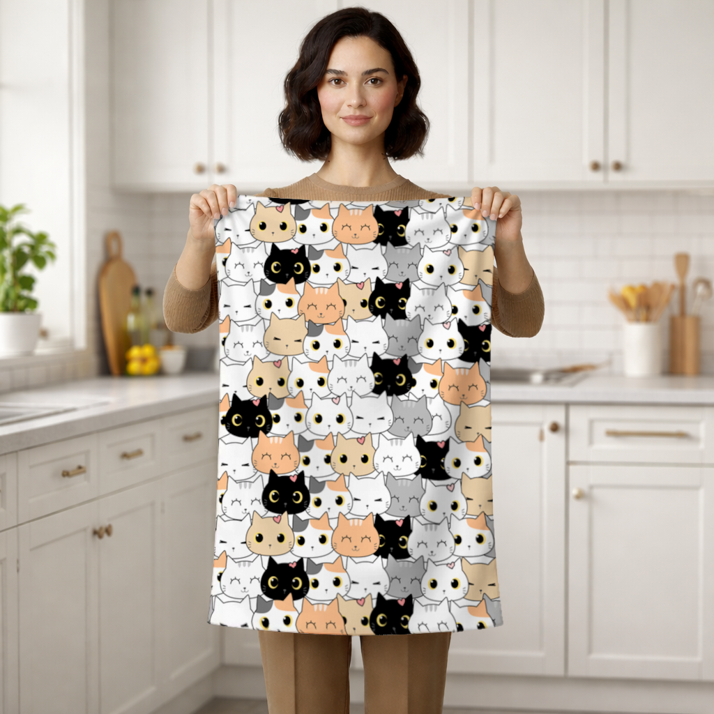 Colorful Cute Cat Faces Seamless Pattern Hand Towel