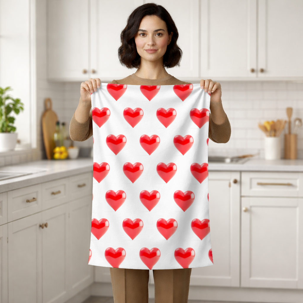 Glossy Red 3D Heart Hand Towel