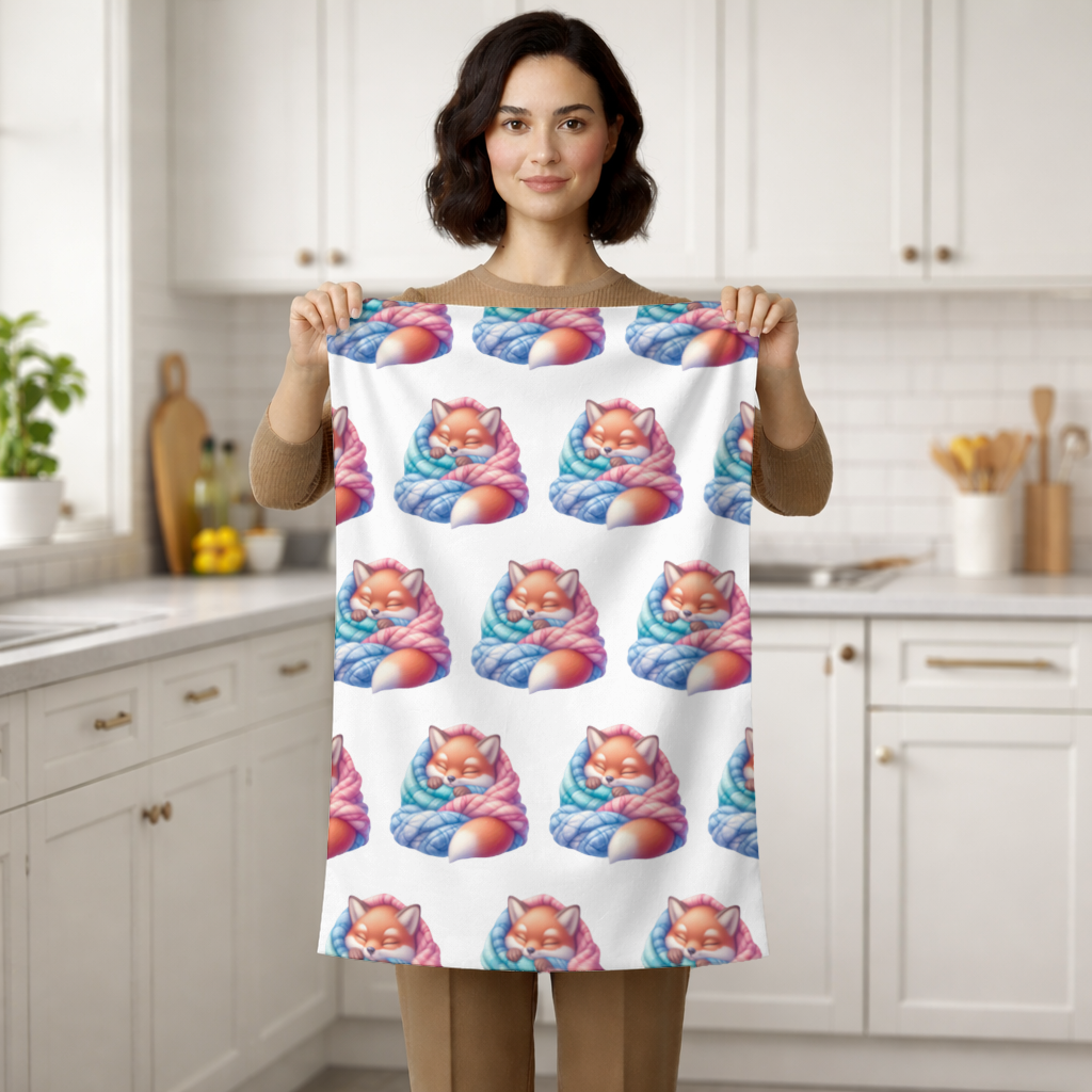 Sleeping Fox Knitted Blanket Hand Towel