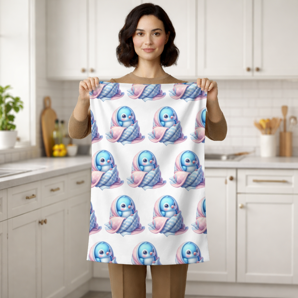 Kawaii Blue Bird in Blanket Hand Towel