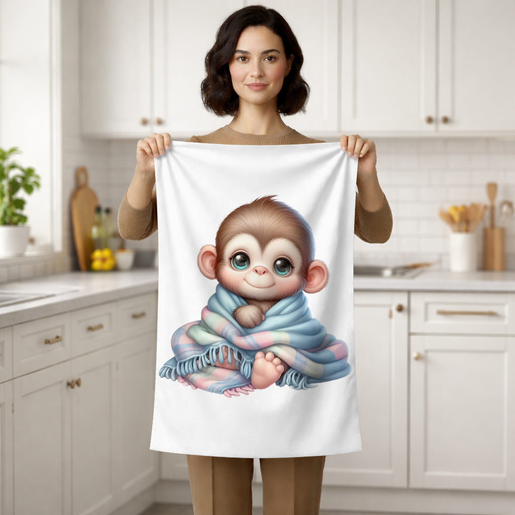 Battaniyeye Sarılı Tatlı Bebek Maymun El Havlusu