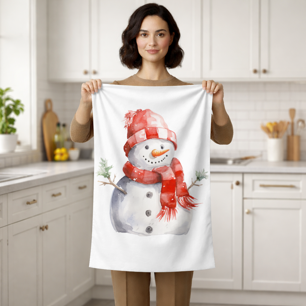 Cozy Red Scarf Snowman Hand Towel