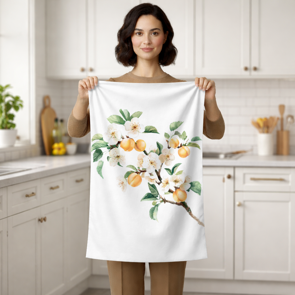 Watercolor Apricot Blossom Branch Hand Towel