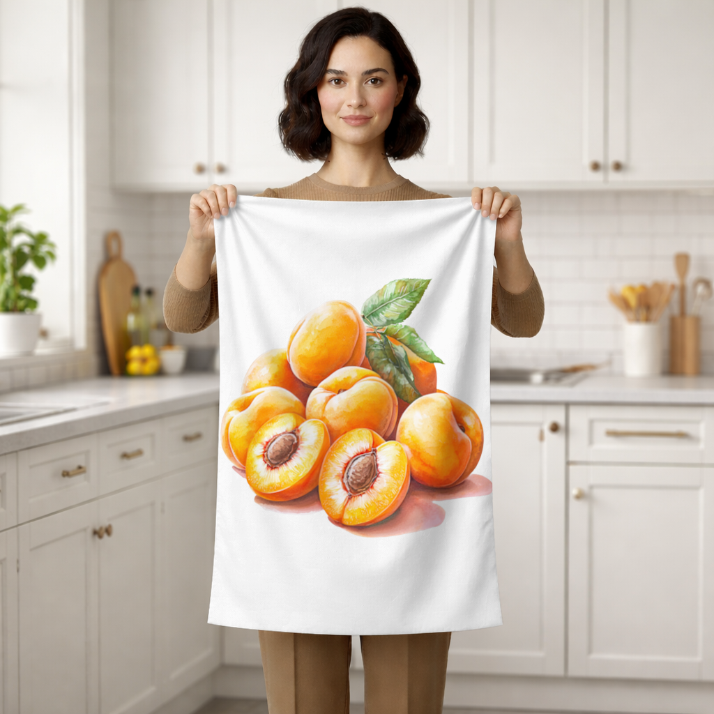 Watercolor Apricot and Leaves Hand Towel