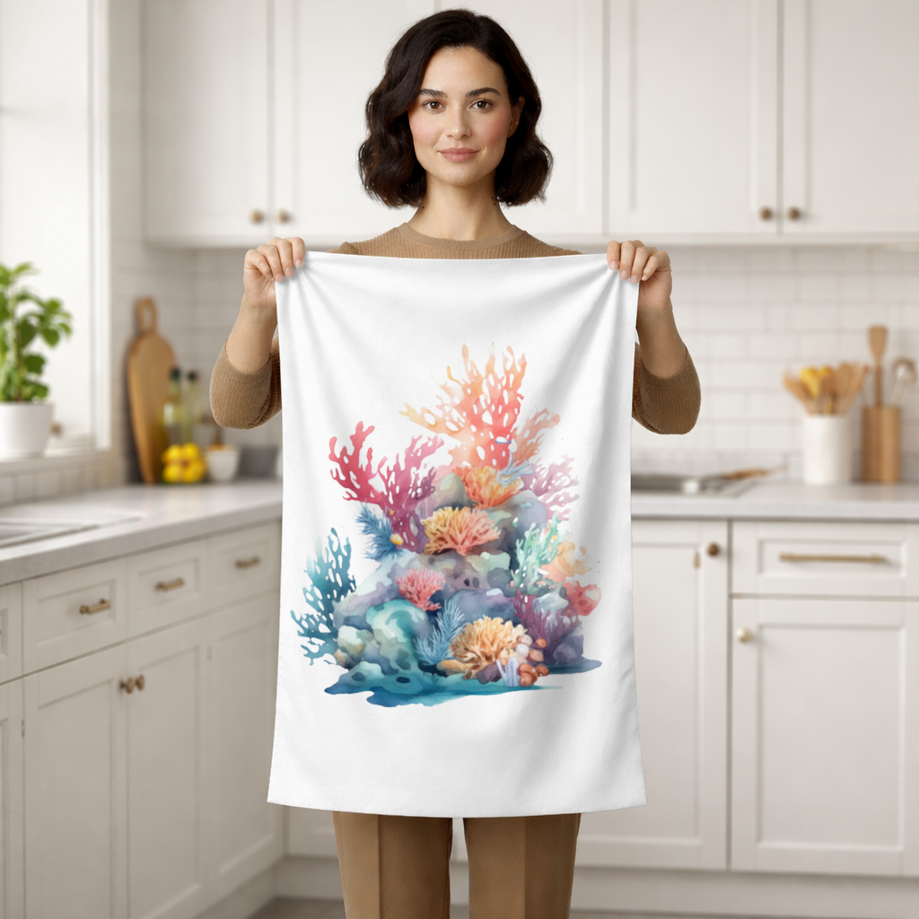 Vibrant Watercolor Coral Reef Scene Hand Towel