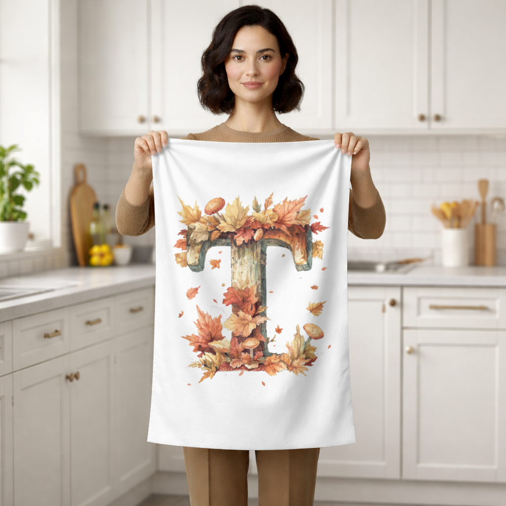 Autumn Leaf Wooden Letter T Hand Towel