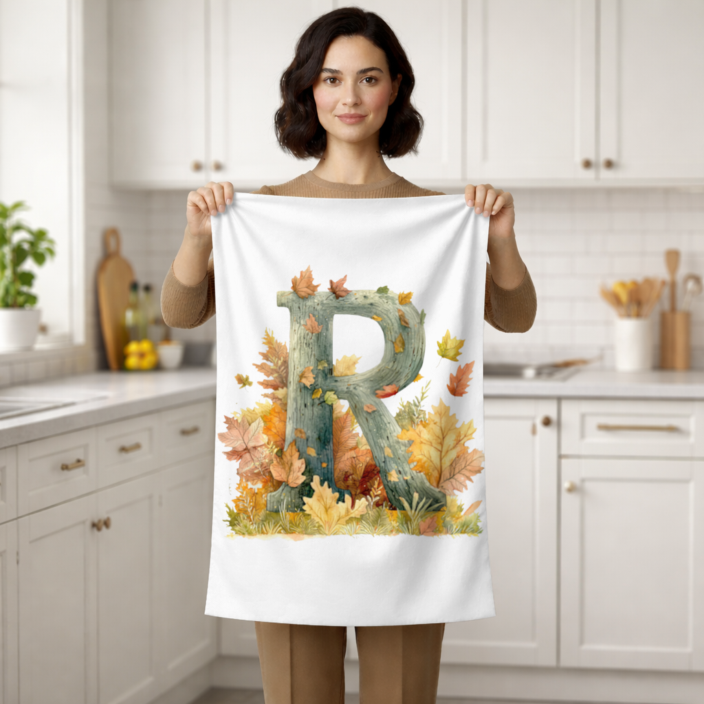 Autumn Letter R with Fall Leaves Hand Towel