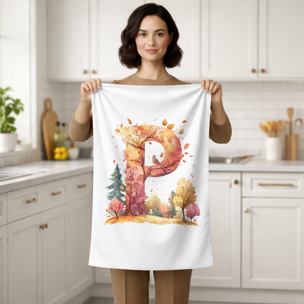 Autumn Forest Letter P with Bird Hand Towel