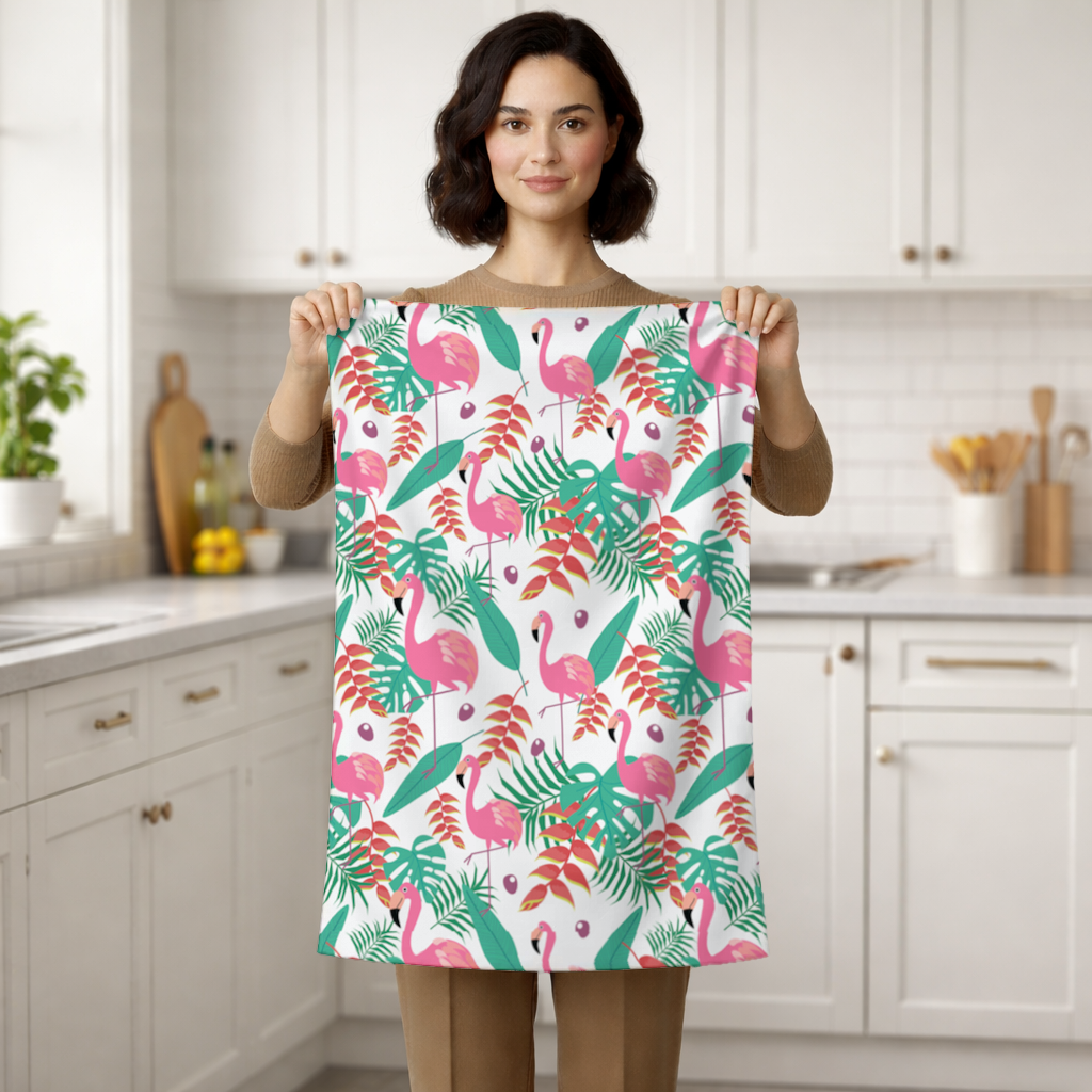 Pink Flamingo Tropical Leaves Hand Towel