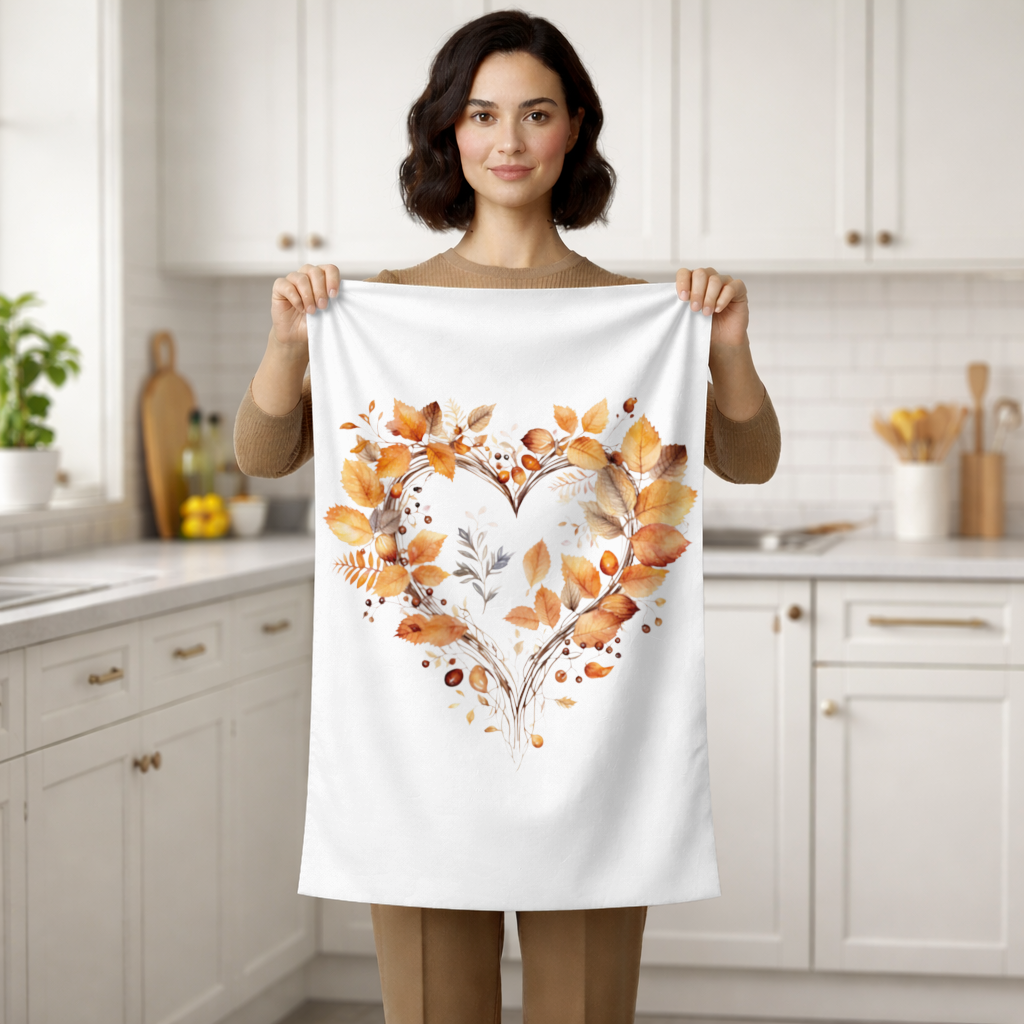 Orange Autumn Leaves Heart Hand Towel