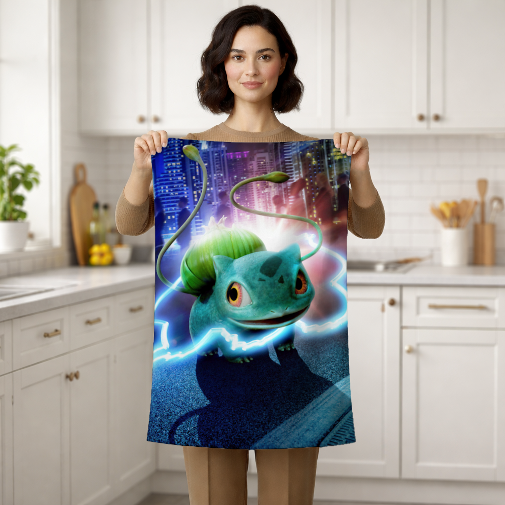 Glowing Neon Creature in Night City Hand Towel