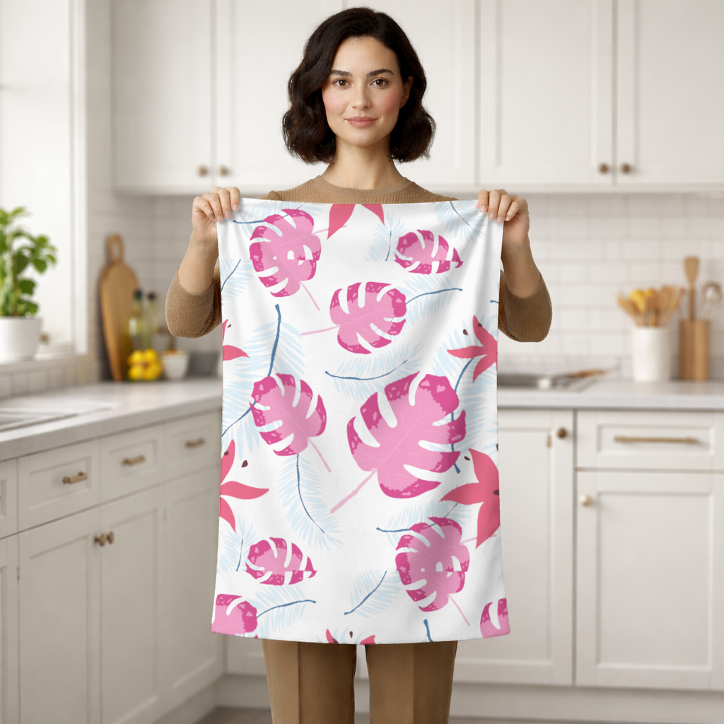 Pink Monstera and Tropical Lily Hand Towel
