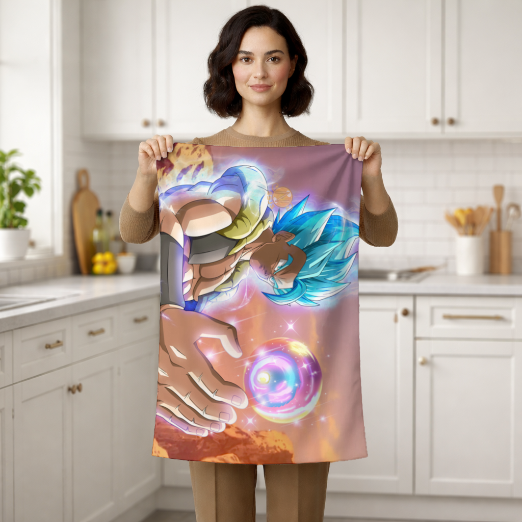 Blue Haired Warrior with Energy Orb Hand Towel