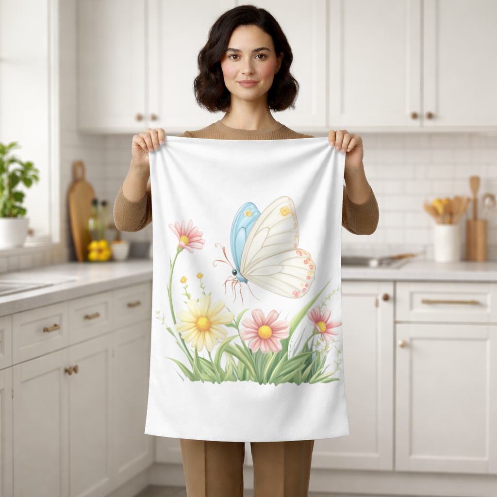 Whimsical Pastel Butterfly and Wildflowers Hand Towel