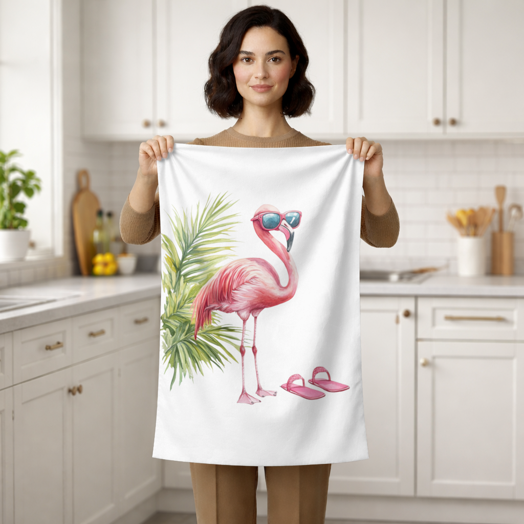 Güneş Gözlüklü Pembe Flamingo El Havlusu