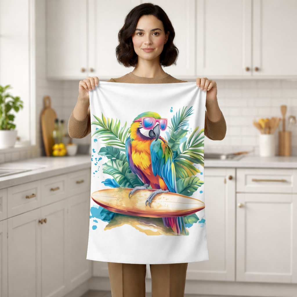 Sörf Yapan Güneş Gözlüklü Papağan El Havlusu