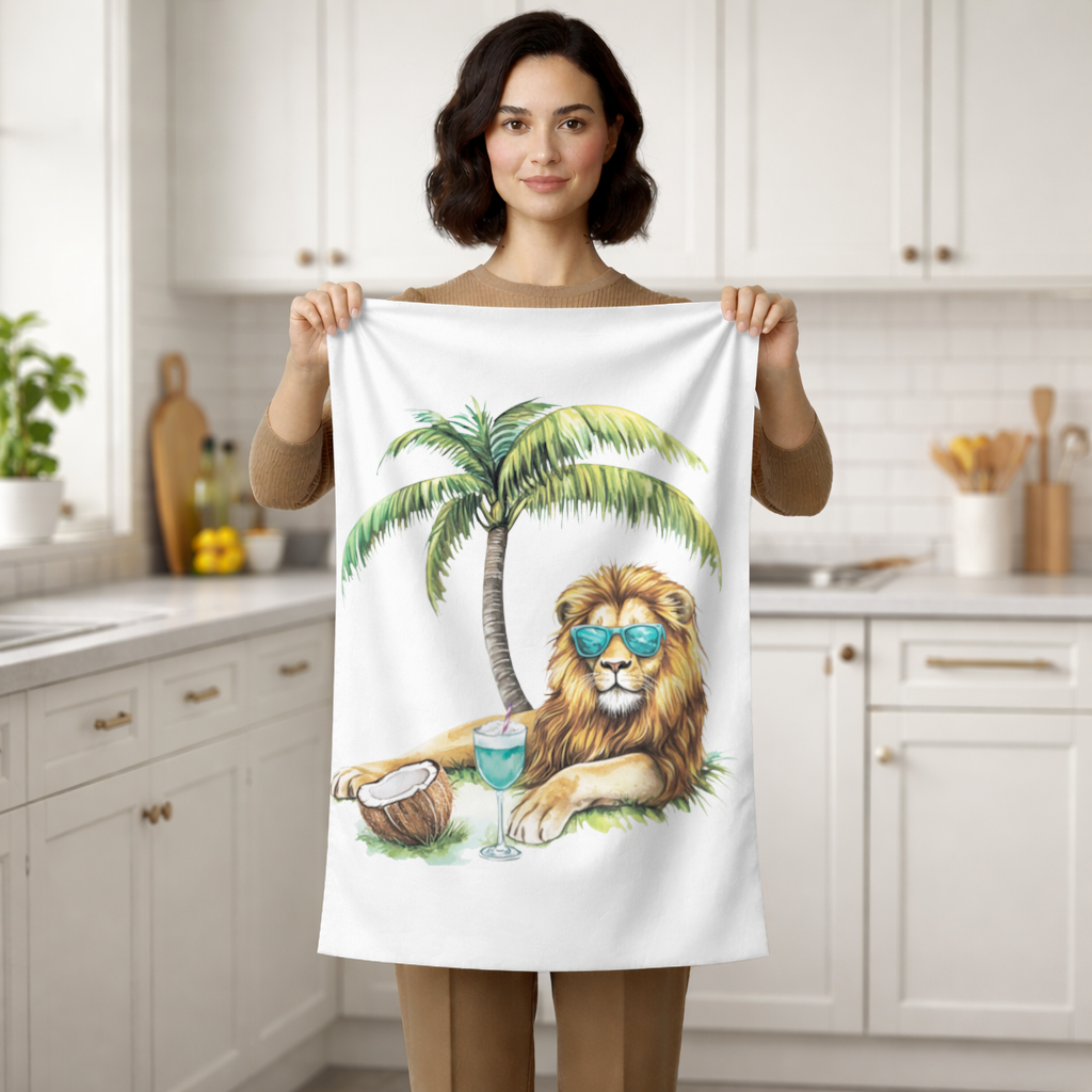 Summer Vibe Lion Under Palm Tree Hand Towel