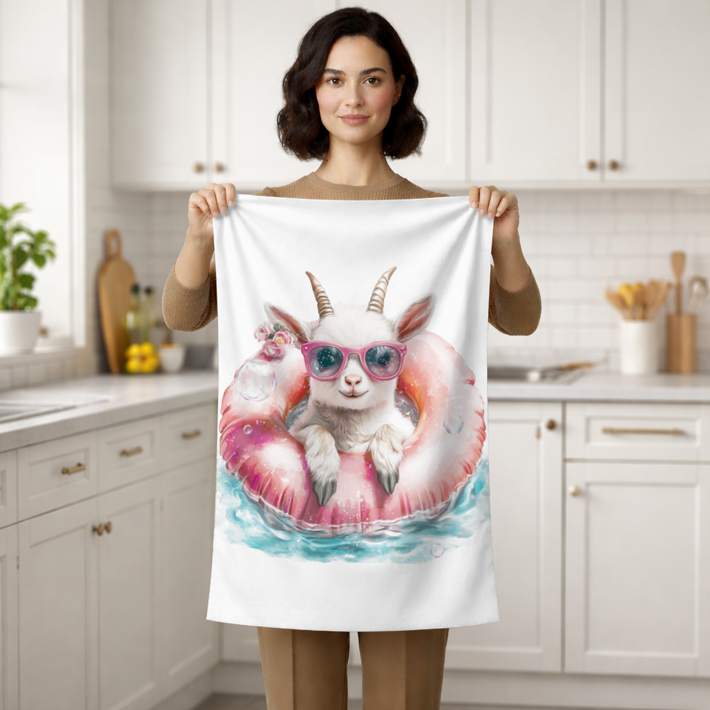 Baby Goat in Pink Pool Ring Hand Towel