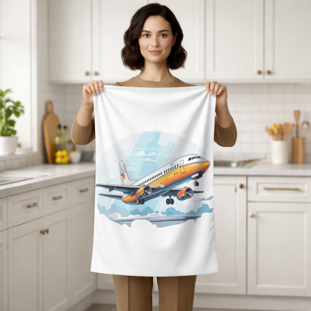 Retro Orange Commercial Airplane Hand Towel