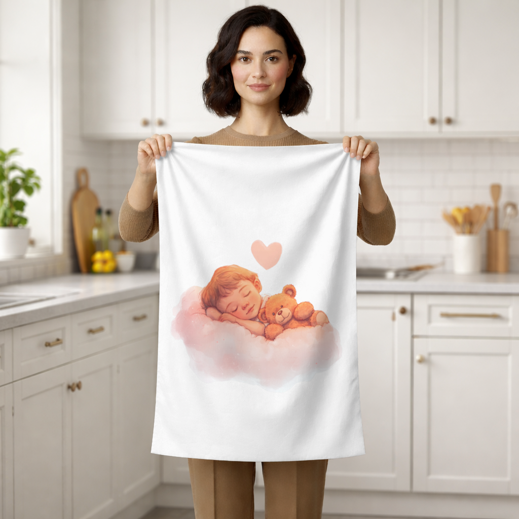 Bulut Üstünde Uyuyan Bebek ve Ayıcık El Havlusu