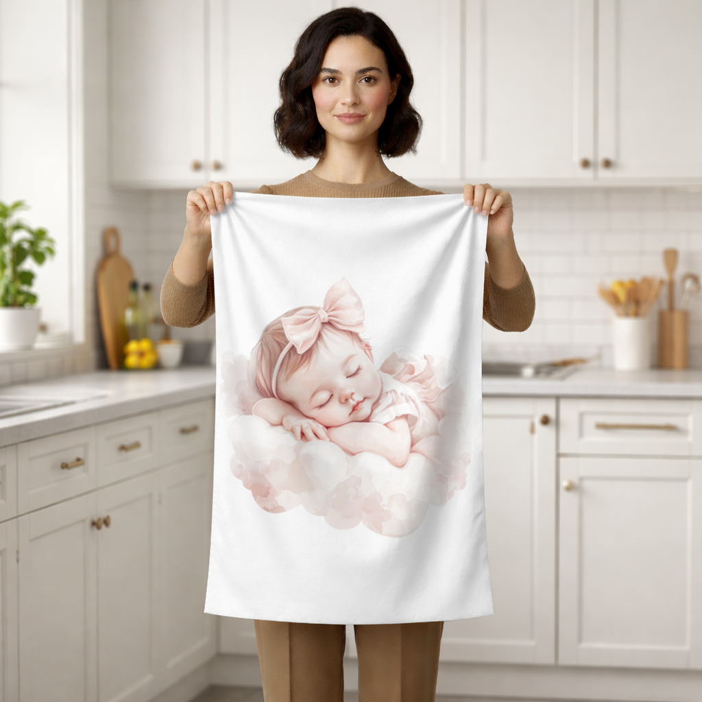 Pembe Kurdeleli Uyuyan Kız Bebek El Havlusu