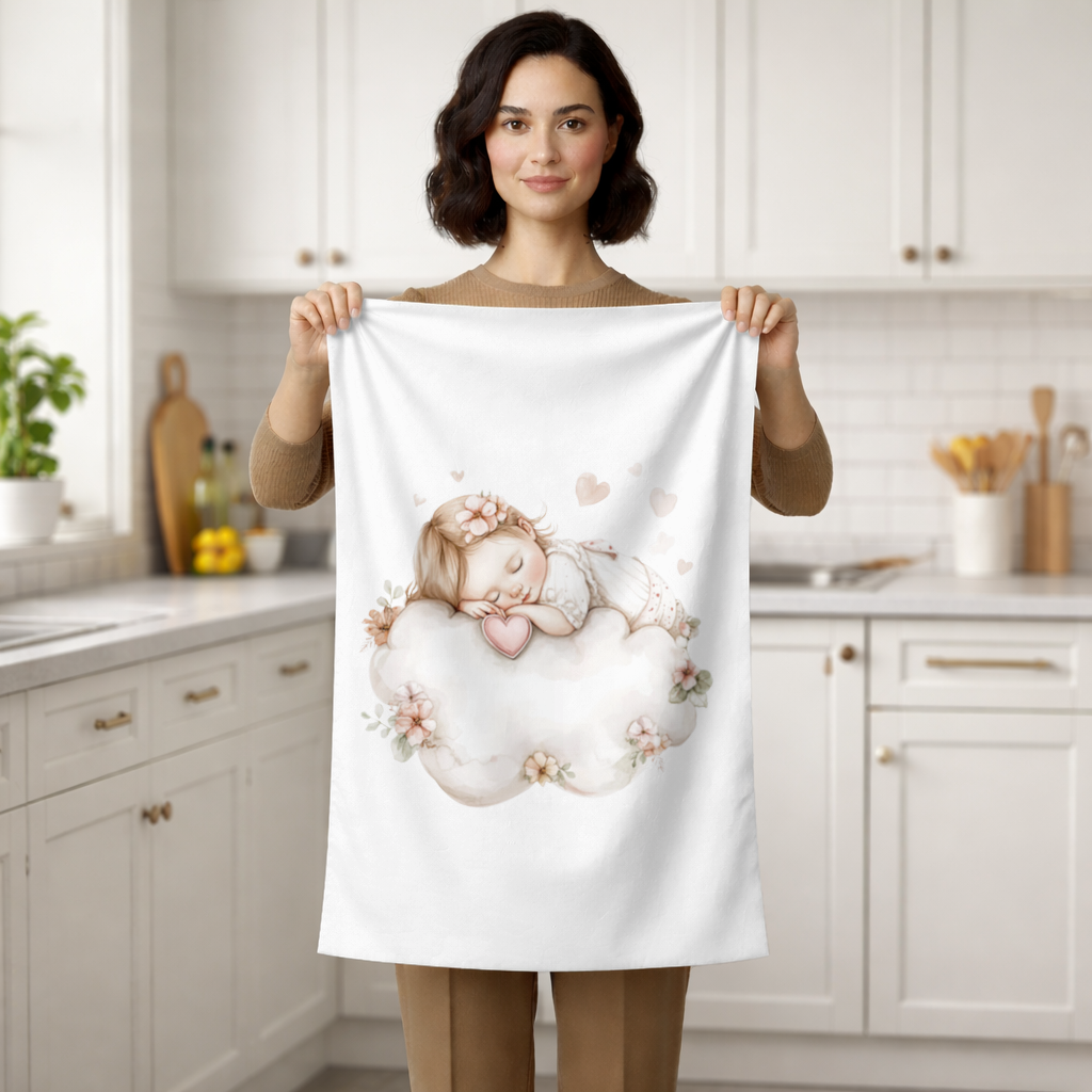 Bulut Üstünde Uyuyan Çiçekli Bebek El Havlusu