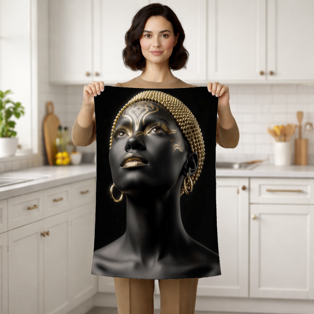 Gold Afrofuturistic Black Woman Hand Towel
