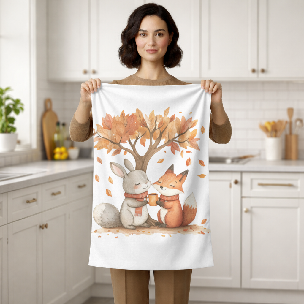 Cozy Autumn Fox and Rabbit Hand Towel