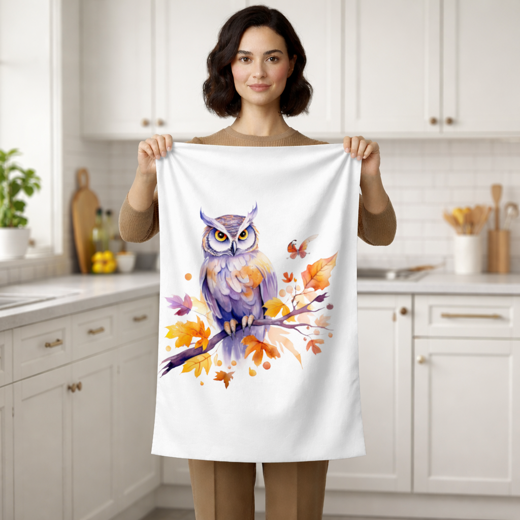 Whimsical Autumn Owl and Butterfly Hand Towel