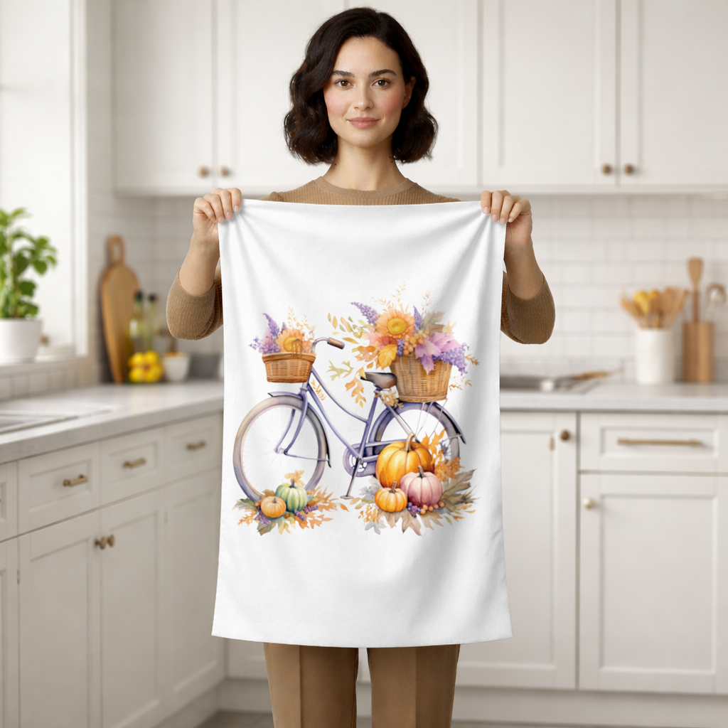 Lavender Autumn Bicycle with Pumpkins 