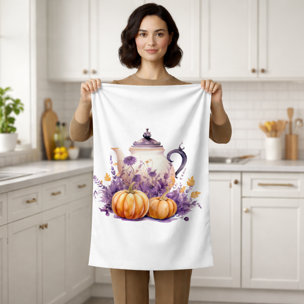 Mor Çiçekli Kabaklı Çaydanlık El Havlusu