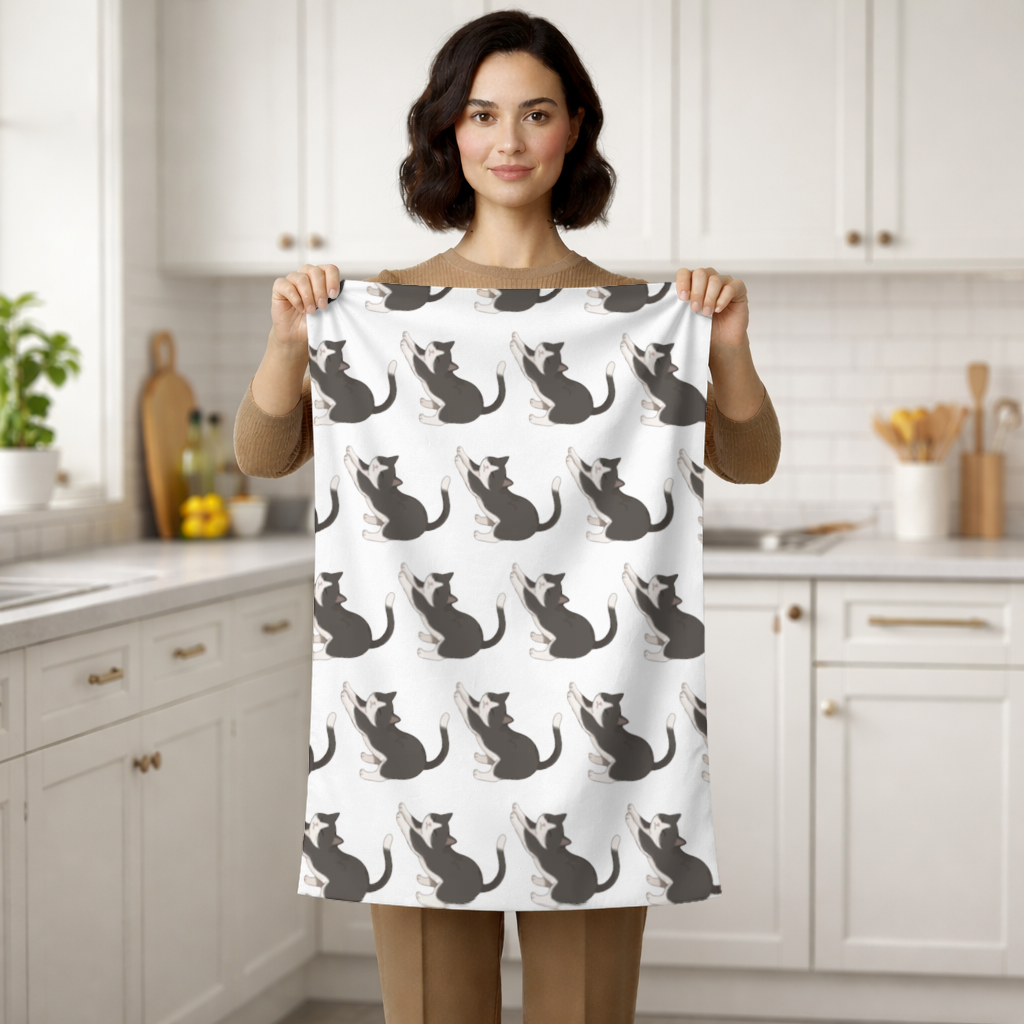 Stretching Tuxedo Cat Hand Towel