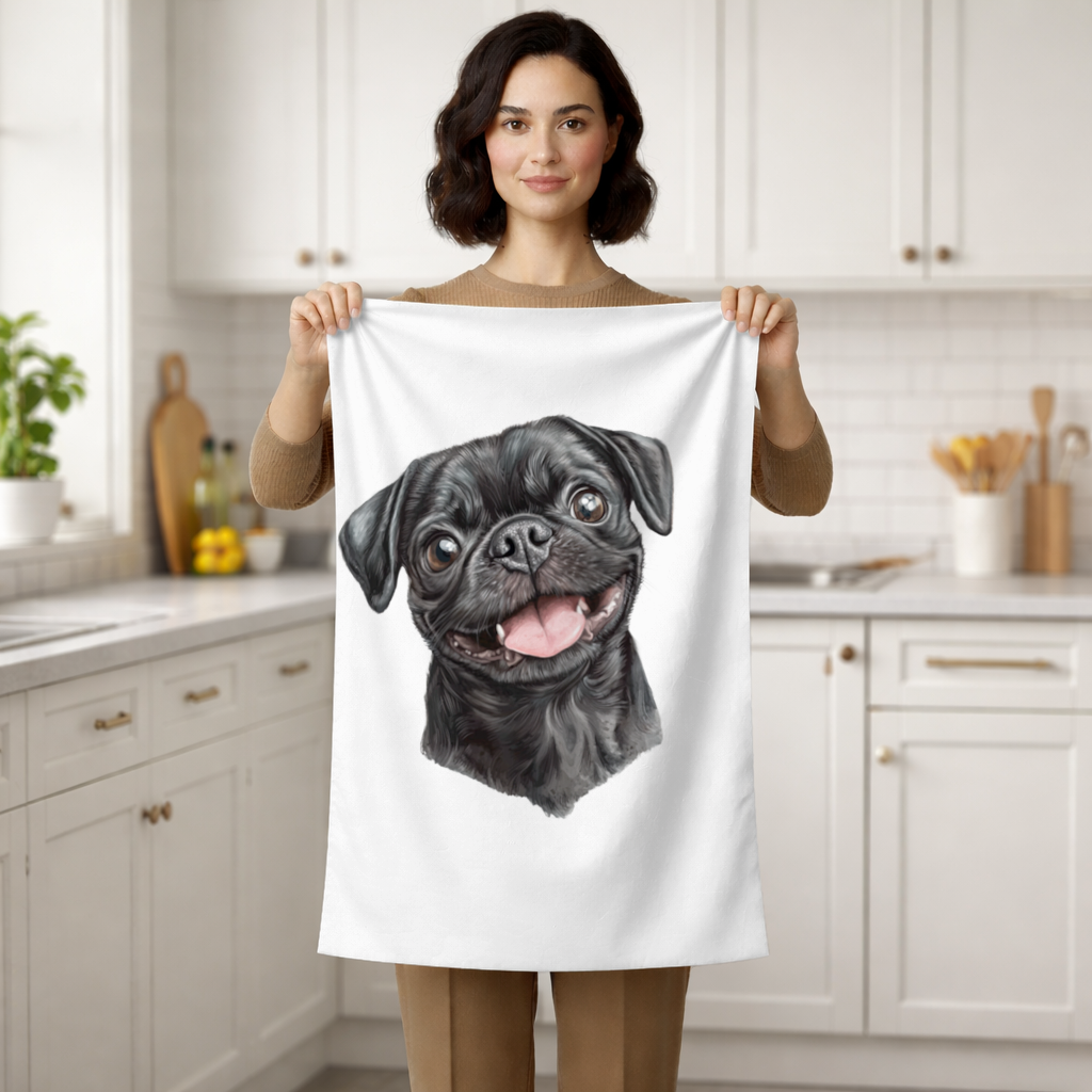 Gülümseyen Siyah Pug Köpek El Havlusu