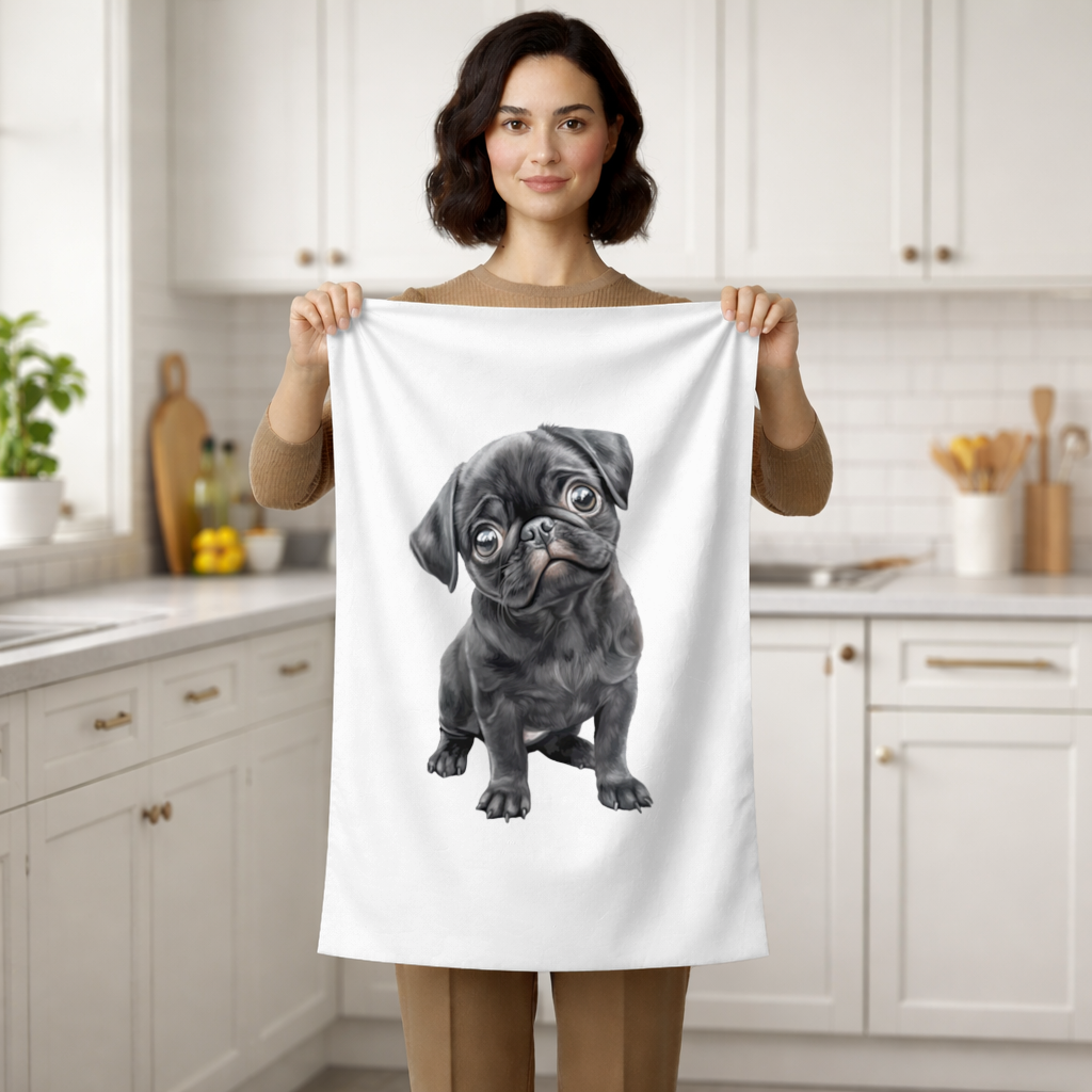 Innocent Black Pug Puppy Hand Towel