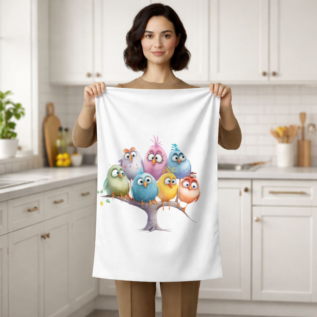 Whimsical Colorful Birds on Branch 