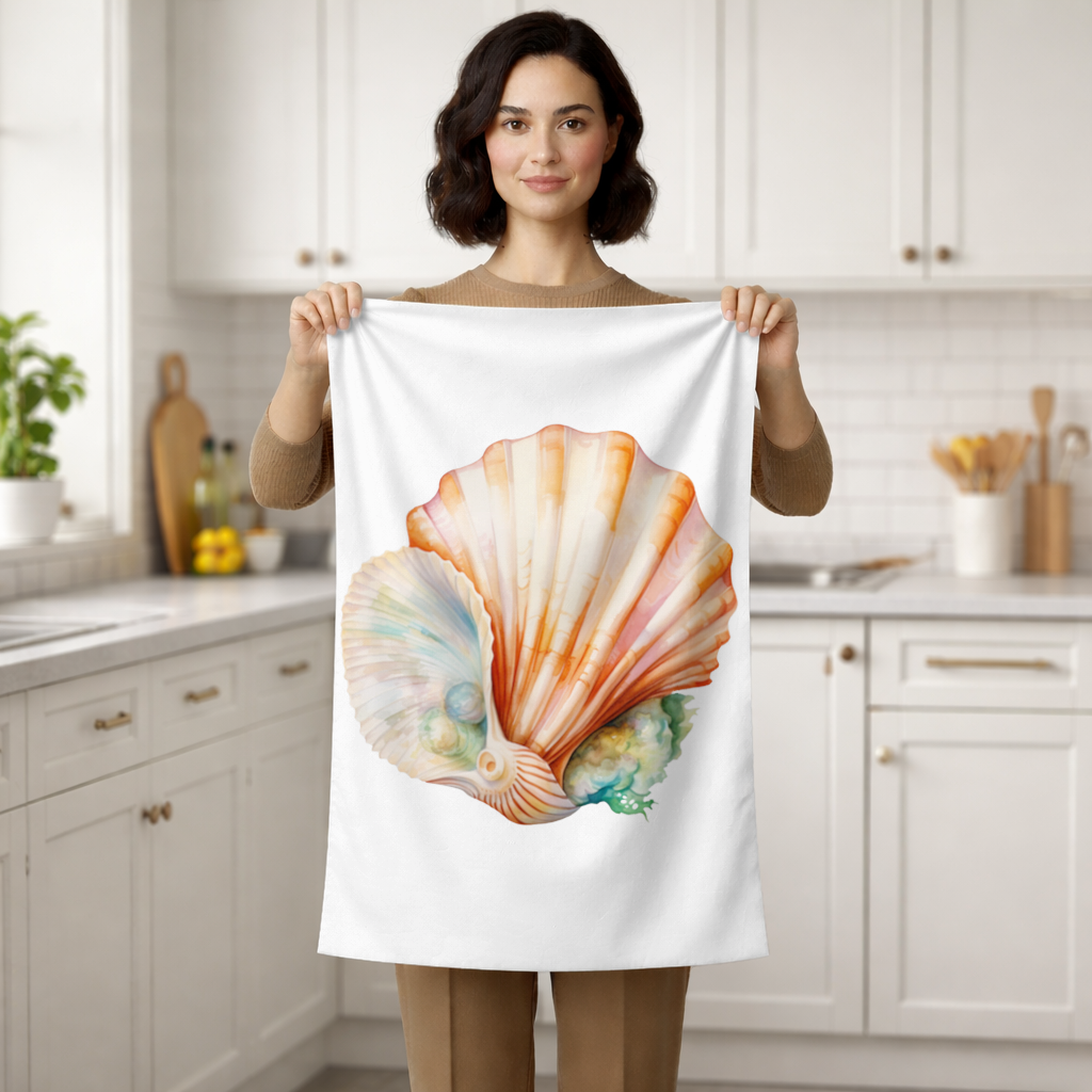 Iridescent Pearls in Orange Scallop Seashell Hand Towel