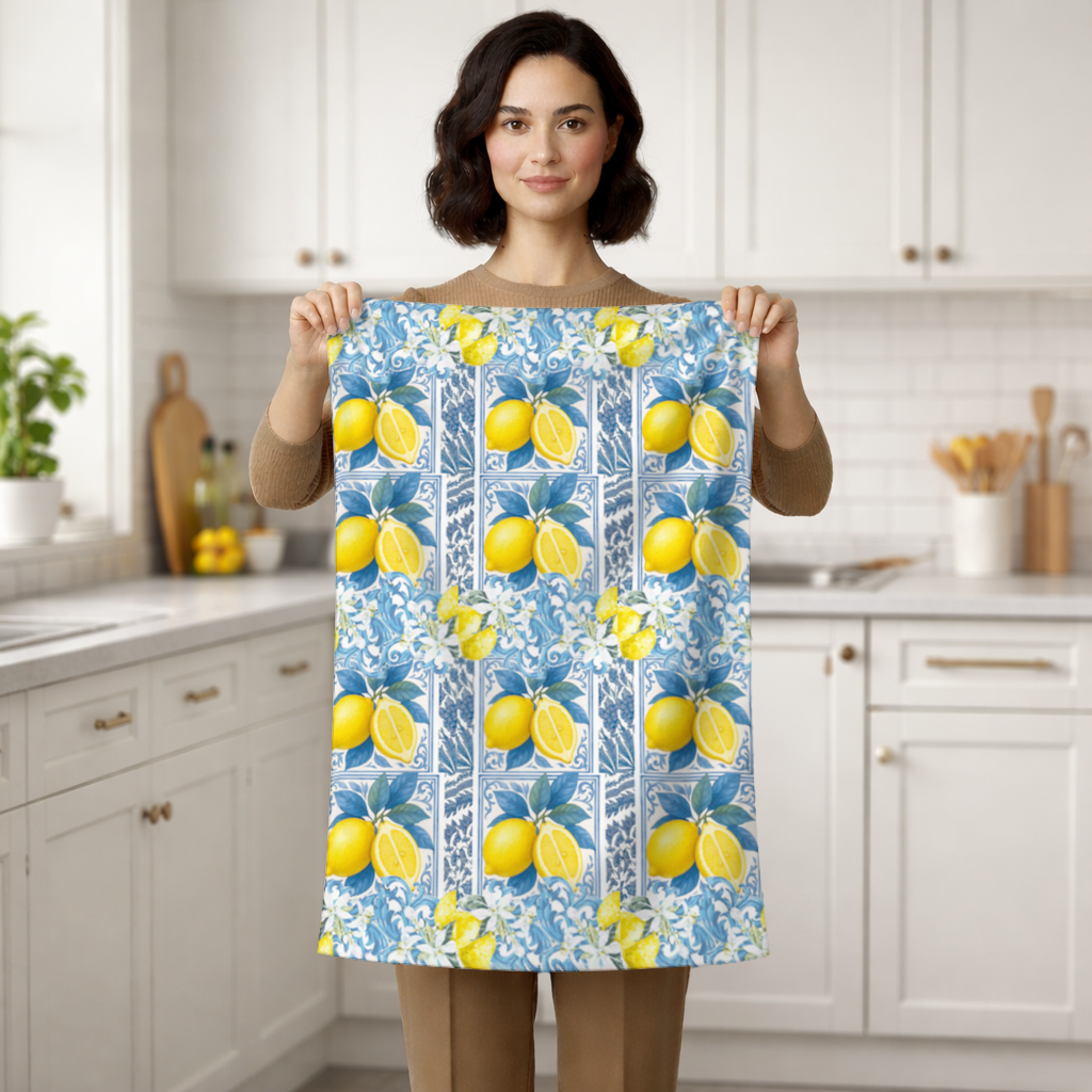 Mediterranean Lemon and Blue Azulejo Tile Pattern 