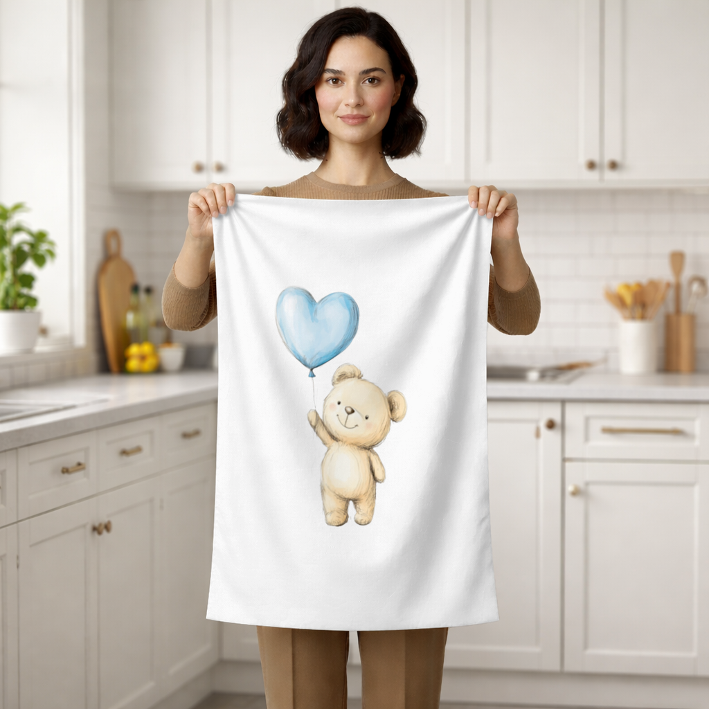 Cute Teddy Bear with Blue Heart Balloon Hand Towel