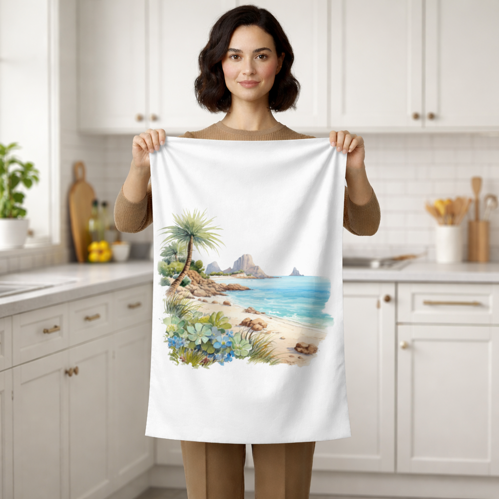 Tropical Palm Tree and Turquoise Sea Hand Towel