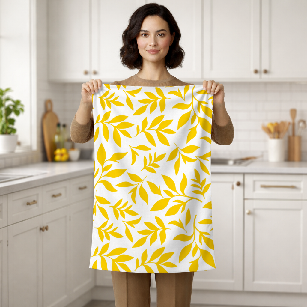 Mustard Yellow Botanical Leaves Hand Towel