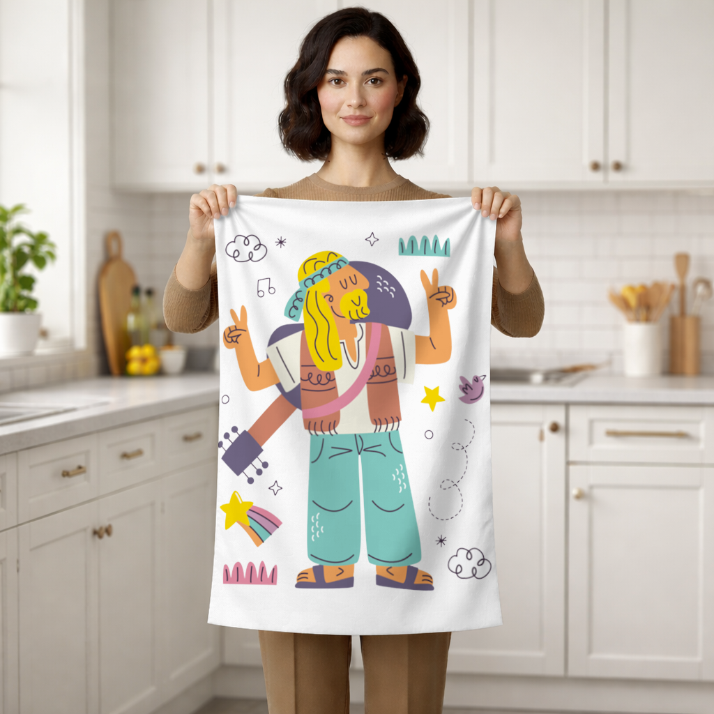 Retro Hippie Character Hand Towel