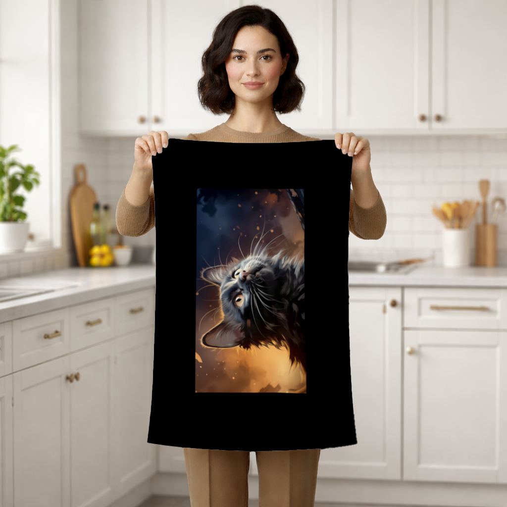 Black Cat Digital Art Hand Towel