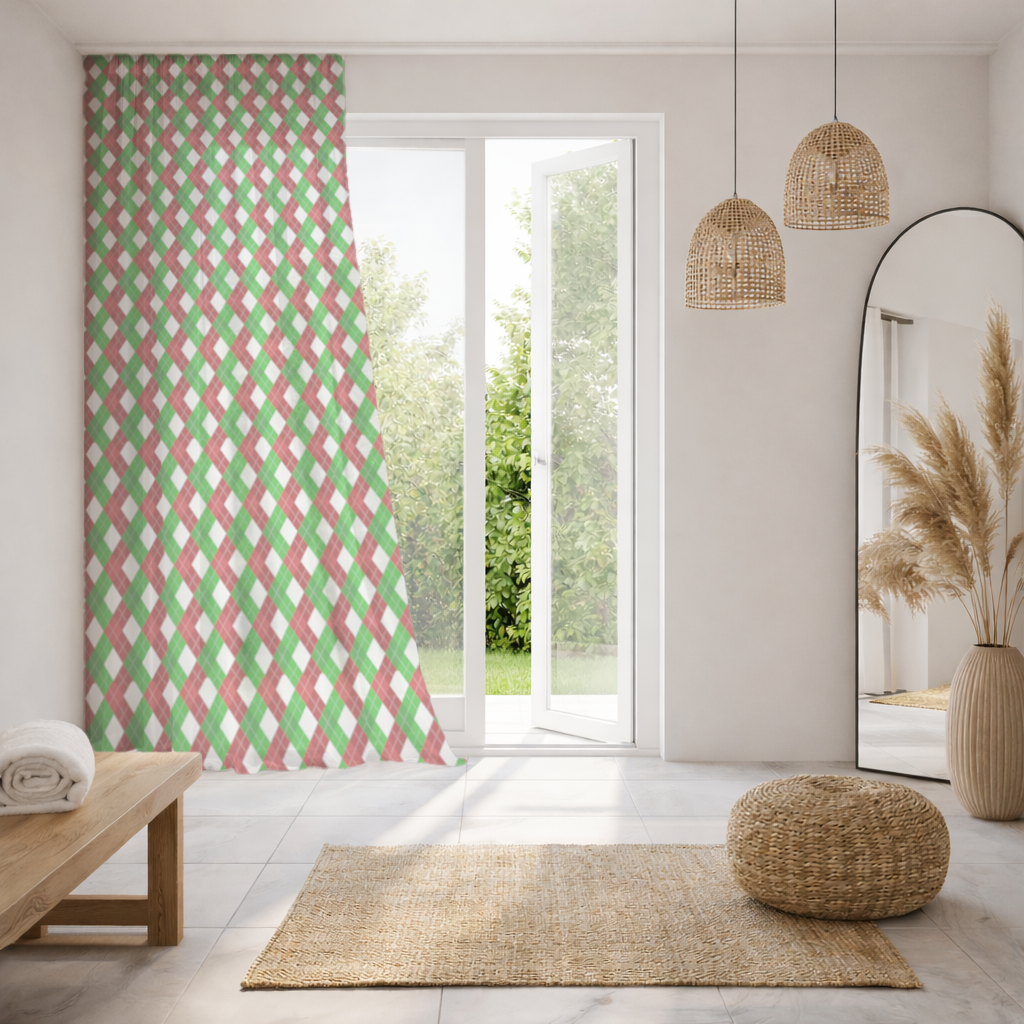 Red Green Argyle Plaid Background Pattern Sheer Curtain