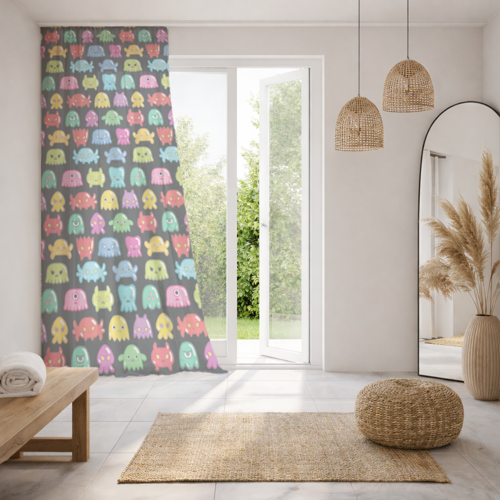 Cute Colorful Monsters Seamless Pattern Sheer Curtain