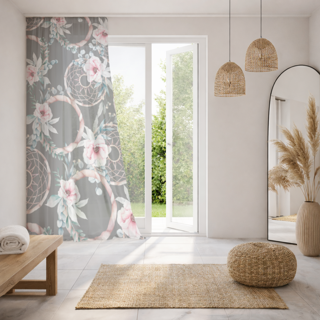 Boho Floral Dreamcatcher Pattern Sheer Curtain