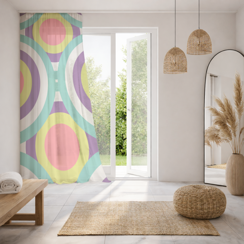 Colorful Geometric Circle Pattern Sheer Curtain