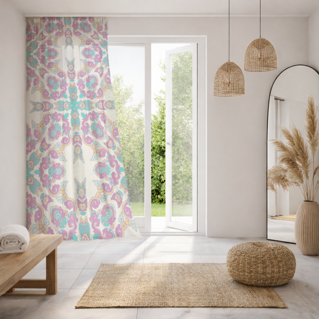 Colorful Oriental Symmetrical Mandala Pattern Sheer Curtain