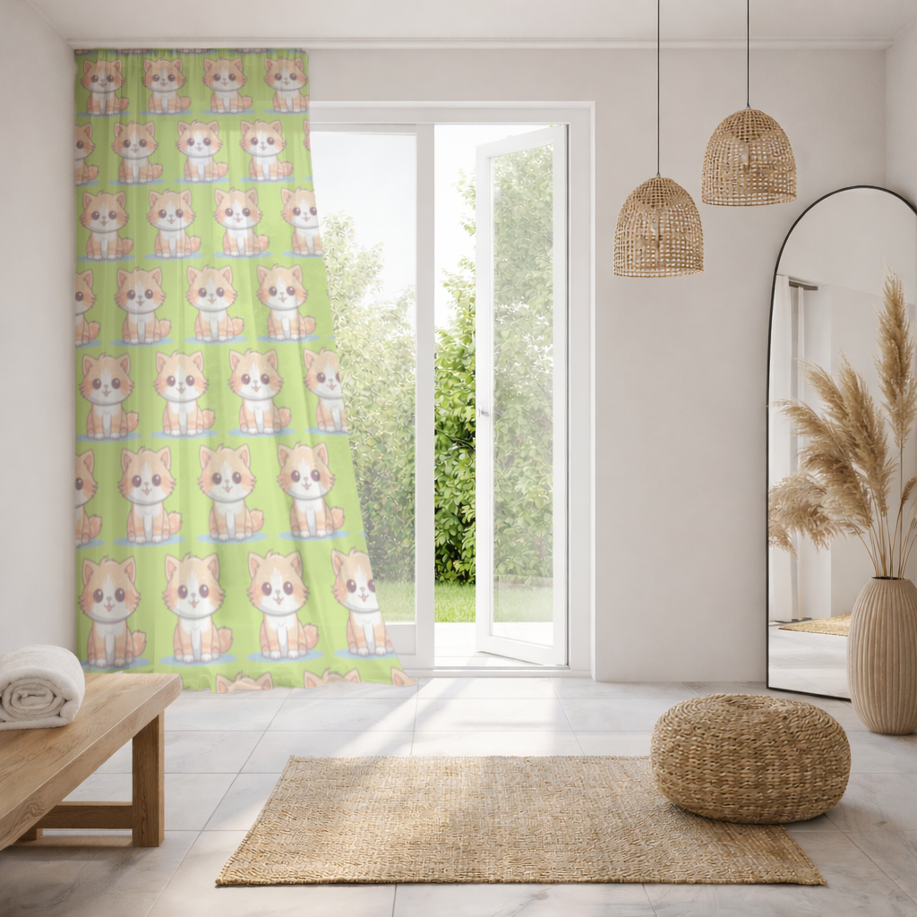 Cute Orange Cat Illustration Sheer Curtain