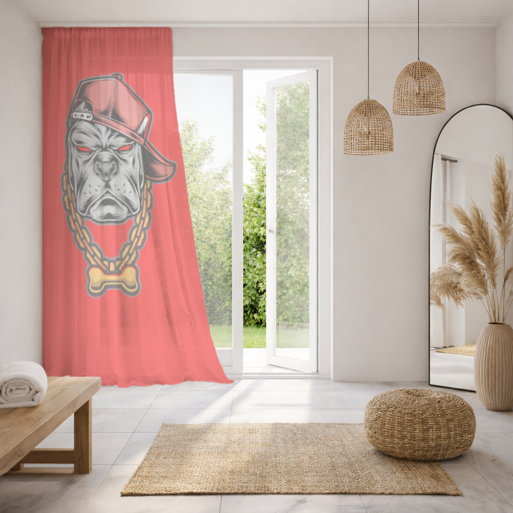 Hip Hop Style Gangster Dog Illustration Sheer Curtain