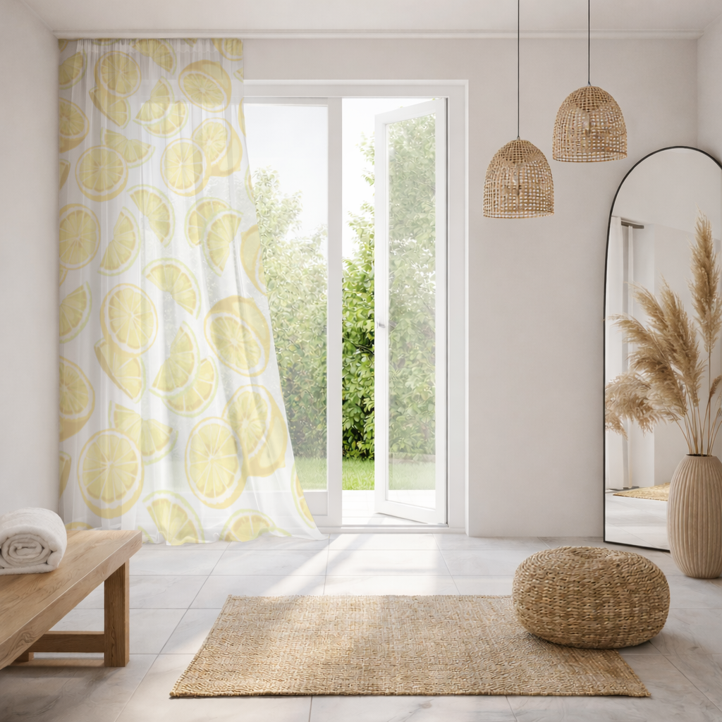 Fresh Lemon Slices Vibrant Summer Pattern Sheer Curtain